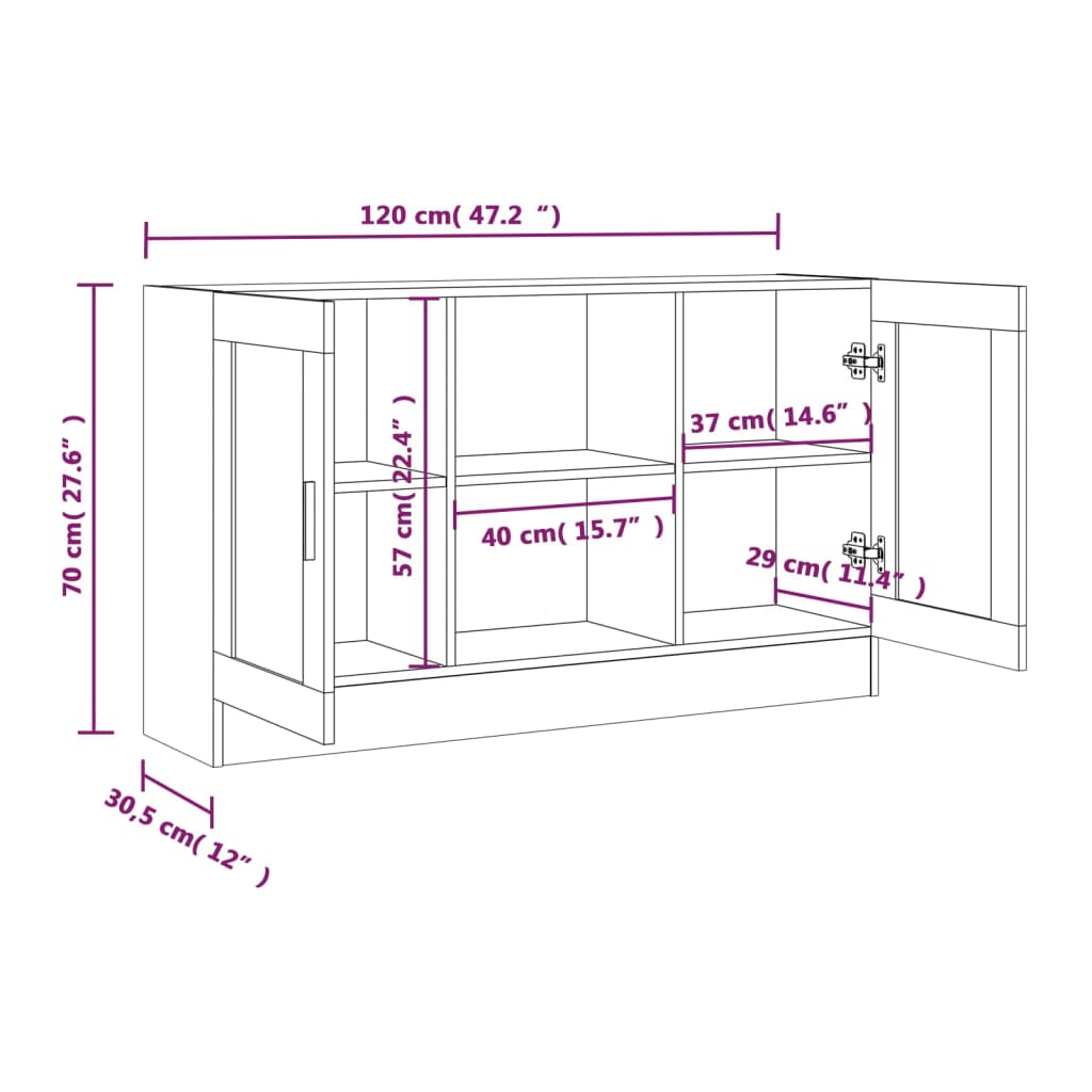 vidaXL Vitrina madera contrachapada roble ahumado 120x30,5x70 cm