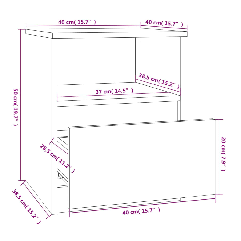 vidaXL Mesita de noche madera de ingeniería roble ahumado 40x40x50 cm