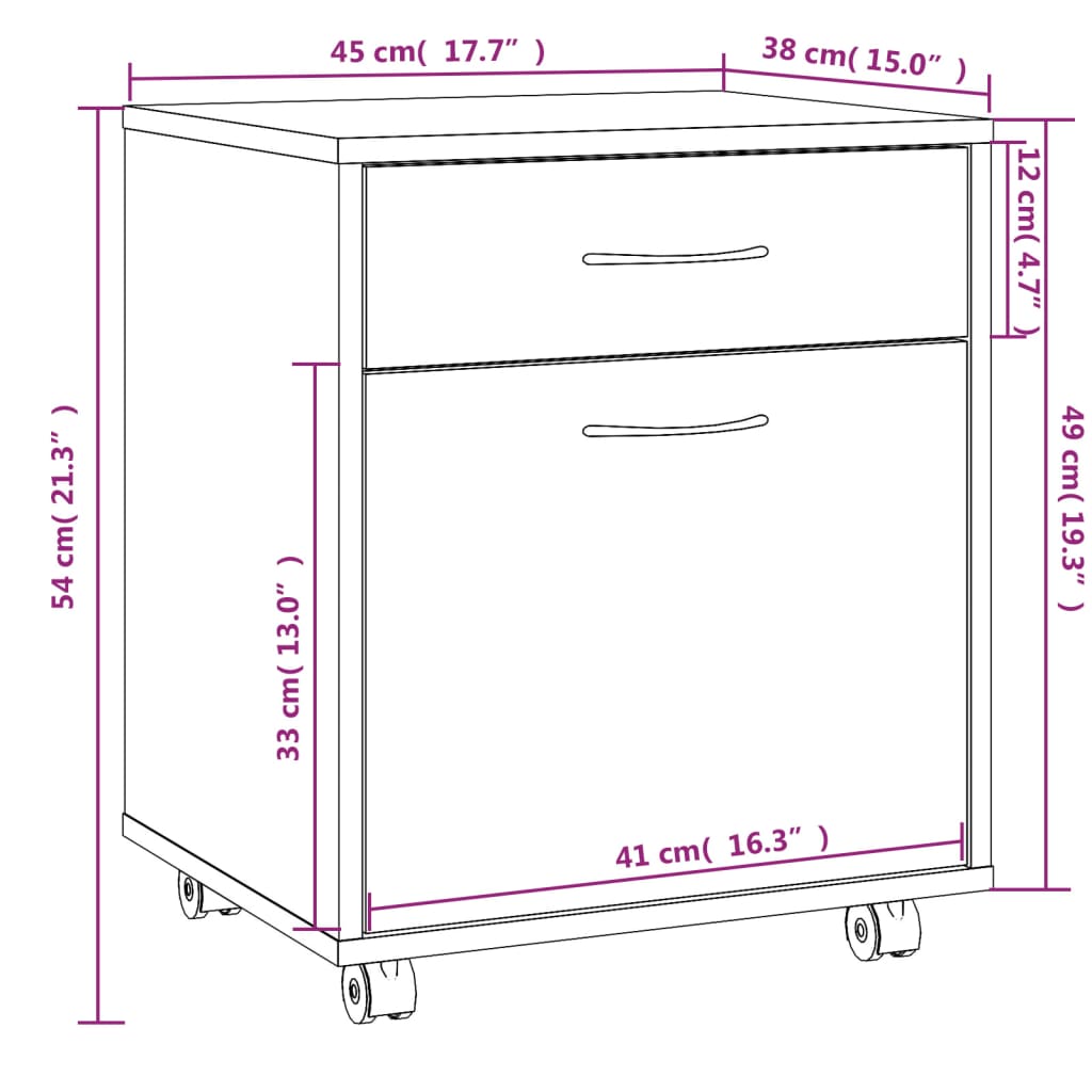 vidaXL Armario ruedas madera contrachapada roble ahumado 45x38x54 cm