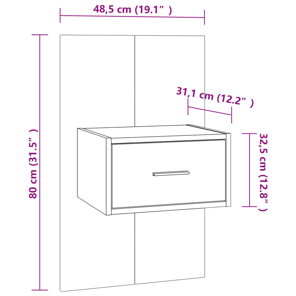 vidaXL Mesitas de noche de pared 2 unidades negras