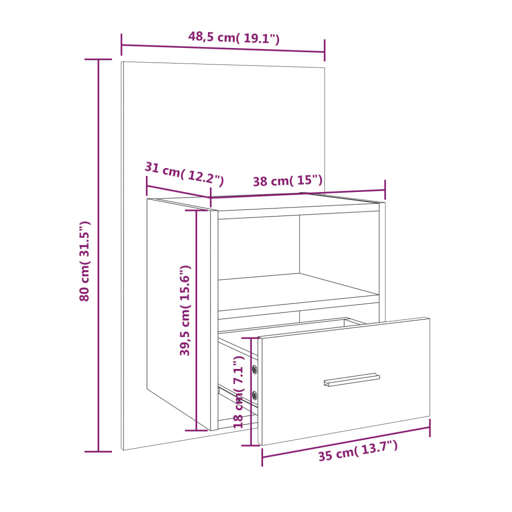 vidaXL Mesitas de noche de pared 2 unidades blanco y roble Sonoma