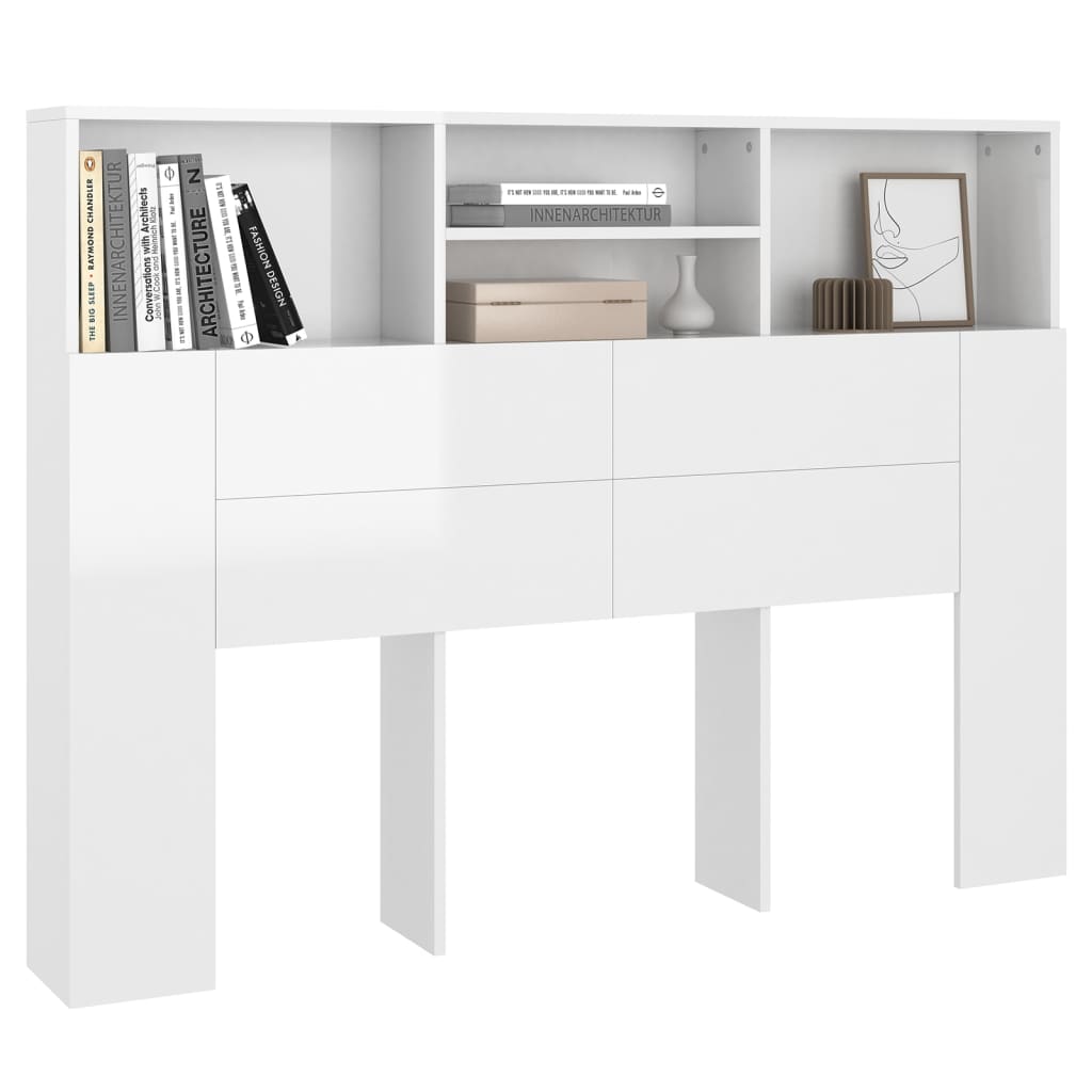 vidaXL Mueble cabecero blanco brillante 140x19x103,5 cm