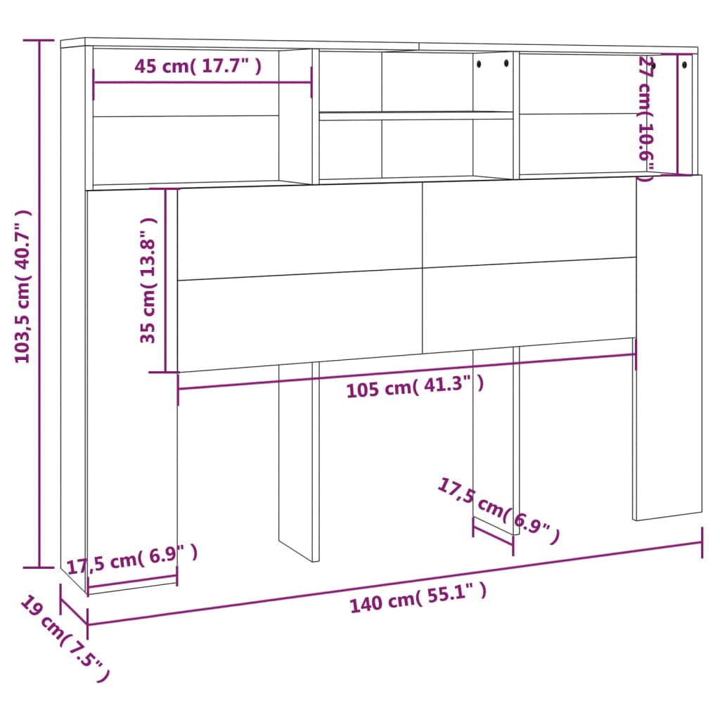 vidaXL Mueble cabecero blanco brillante 140x19x103,5 cm