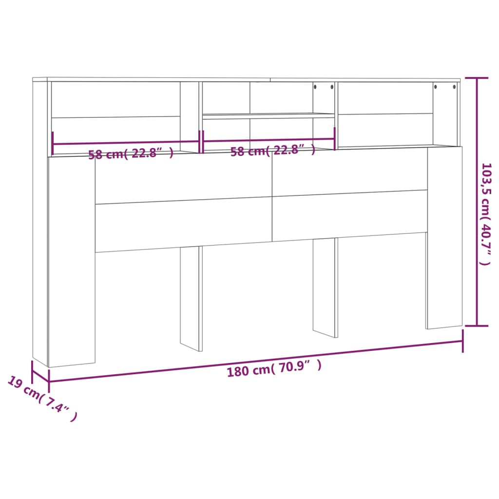 vidaXL Mueble cabecero blanco 180x19x103,5 cm