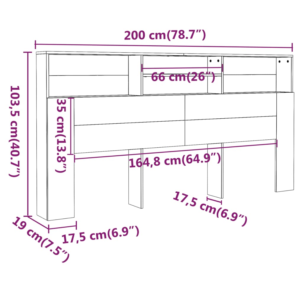 vidaXL Mueble cabecero blanco 200x19x103,5 cm