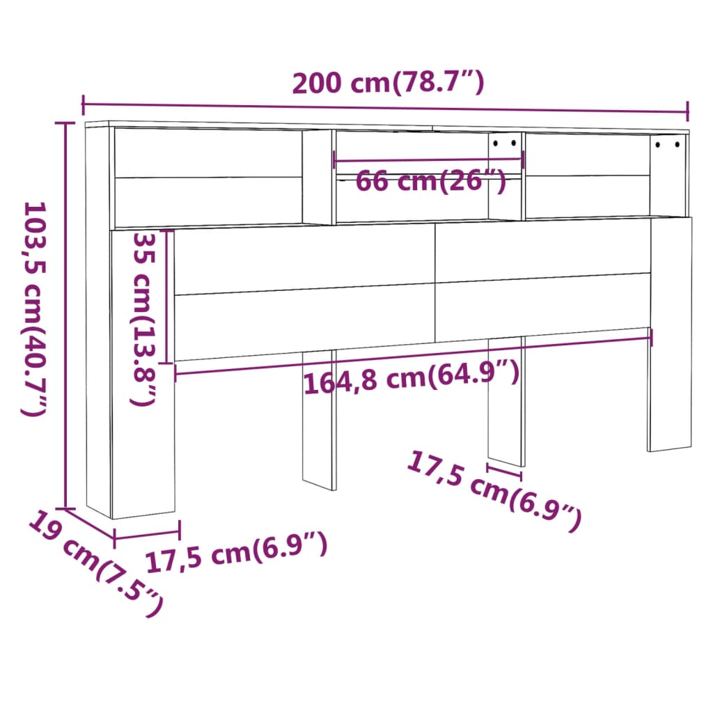 vidaXL Mueble cabecero negro 200x19x103,5 cm