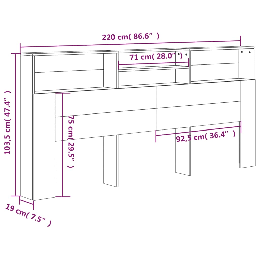 vidaXL Mueble cabecero blanco 220x19x103,5 cm