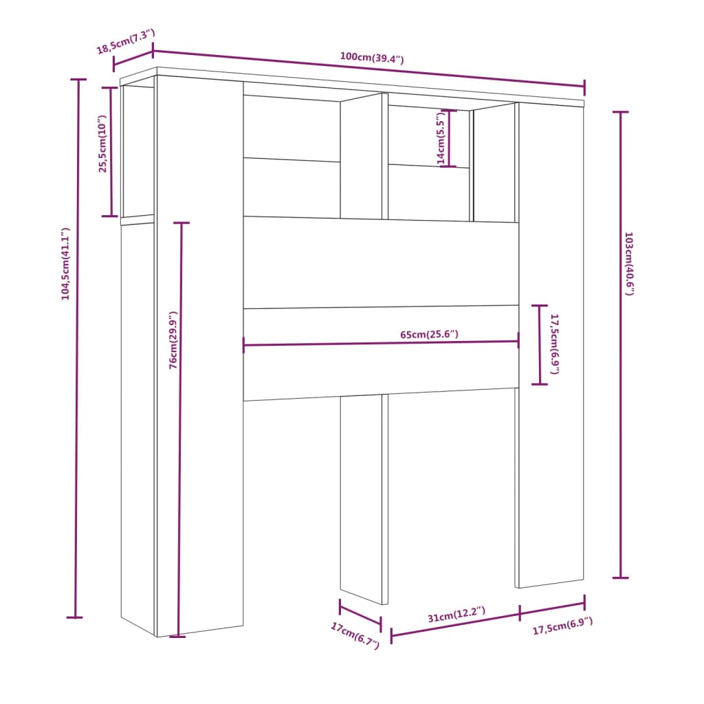 vidaXL Mueble cabecero blanco 100x18,5x104,5 cm