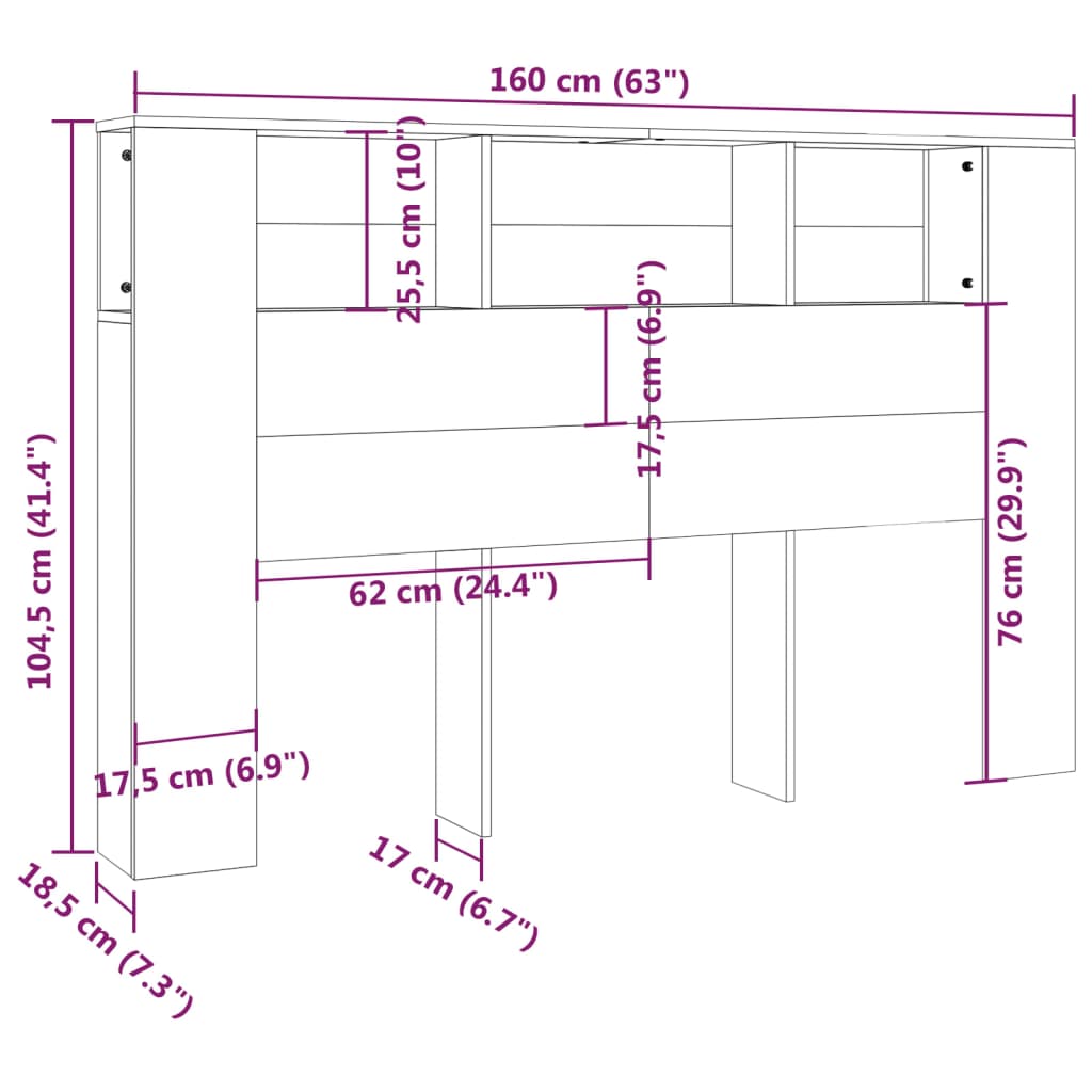 vidaXL Mueble cabecero negro 160x18,5x104,5 cm