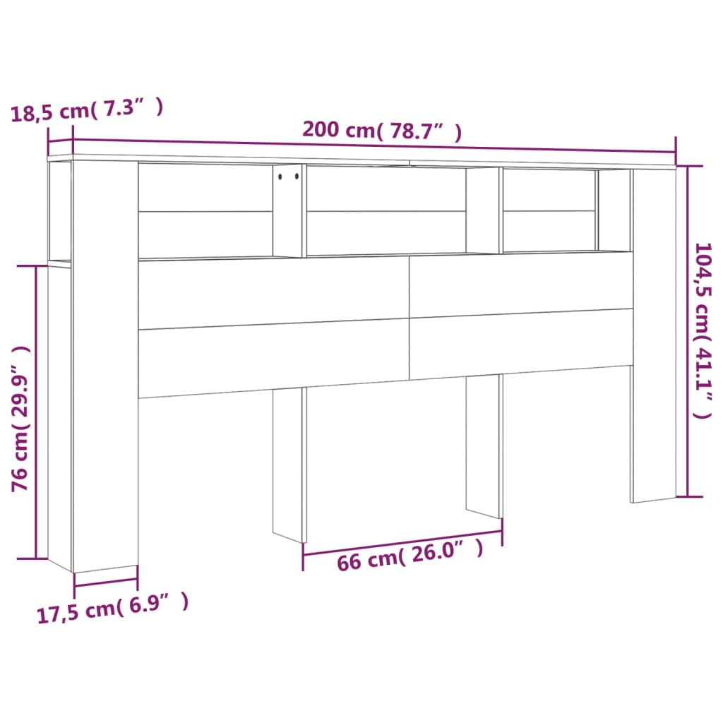 vidaXL Mueble cabecero blanco brillante 200x18,5x104,5 cm