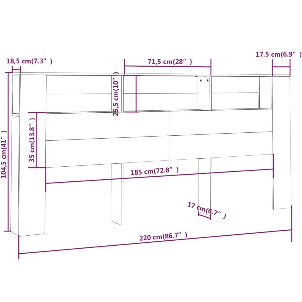 vidaXL Mueble cabecero negro 220x18,5x104,5 cm