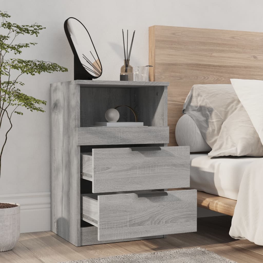 vidaXL Mesitas de noche 2 uds madera contrachapada gris Sonoma