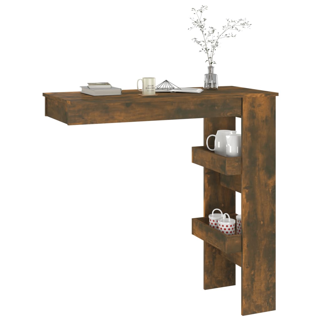 vidaXL Mesa de bar de pared contrachapada roble ahumado 102x45x103,5cm