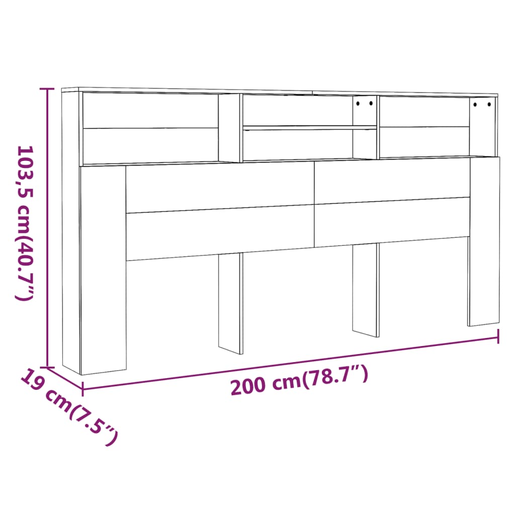 vidaXL Armario cabecero marrón roble 200x19x103,5 cm