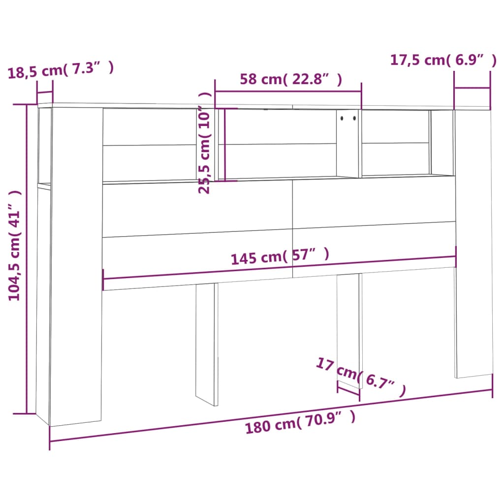 vidaXL Mueble cabecero roble marrón 180x18,5x104,5 cm