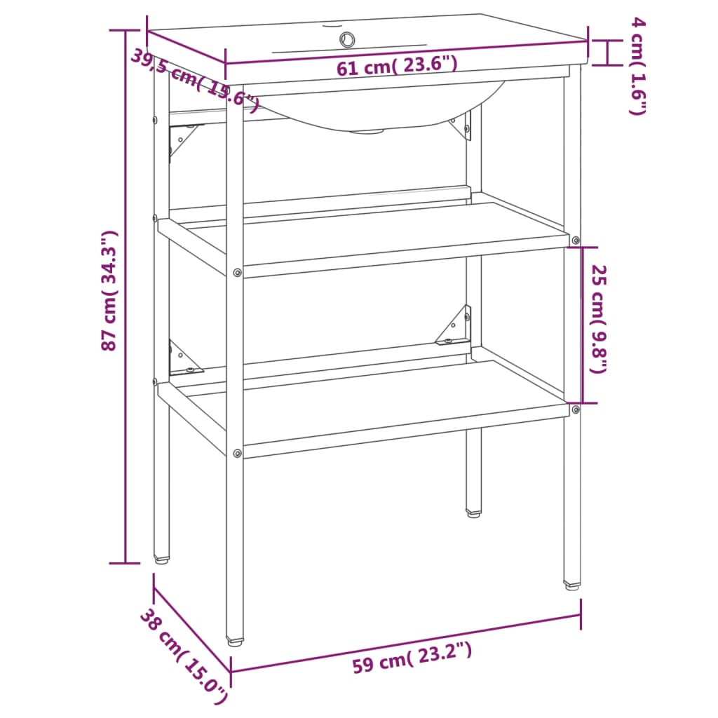 vidaXL Estructura de baño con lavabo incorporado hierro negro