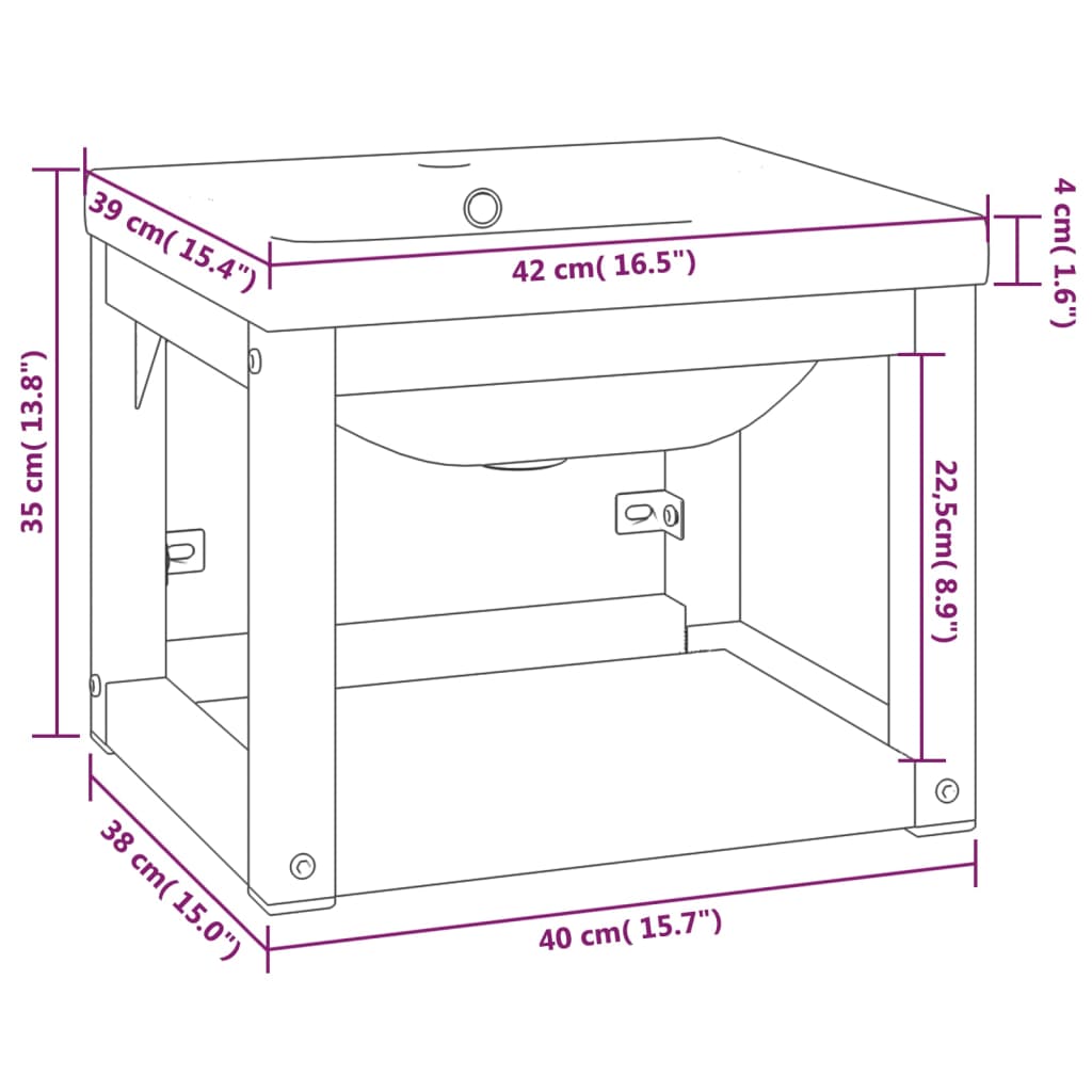 vidaXL Estructura de baño con lavabo incorporado hierro negro