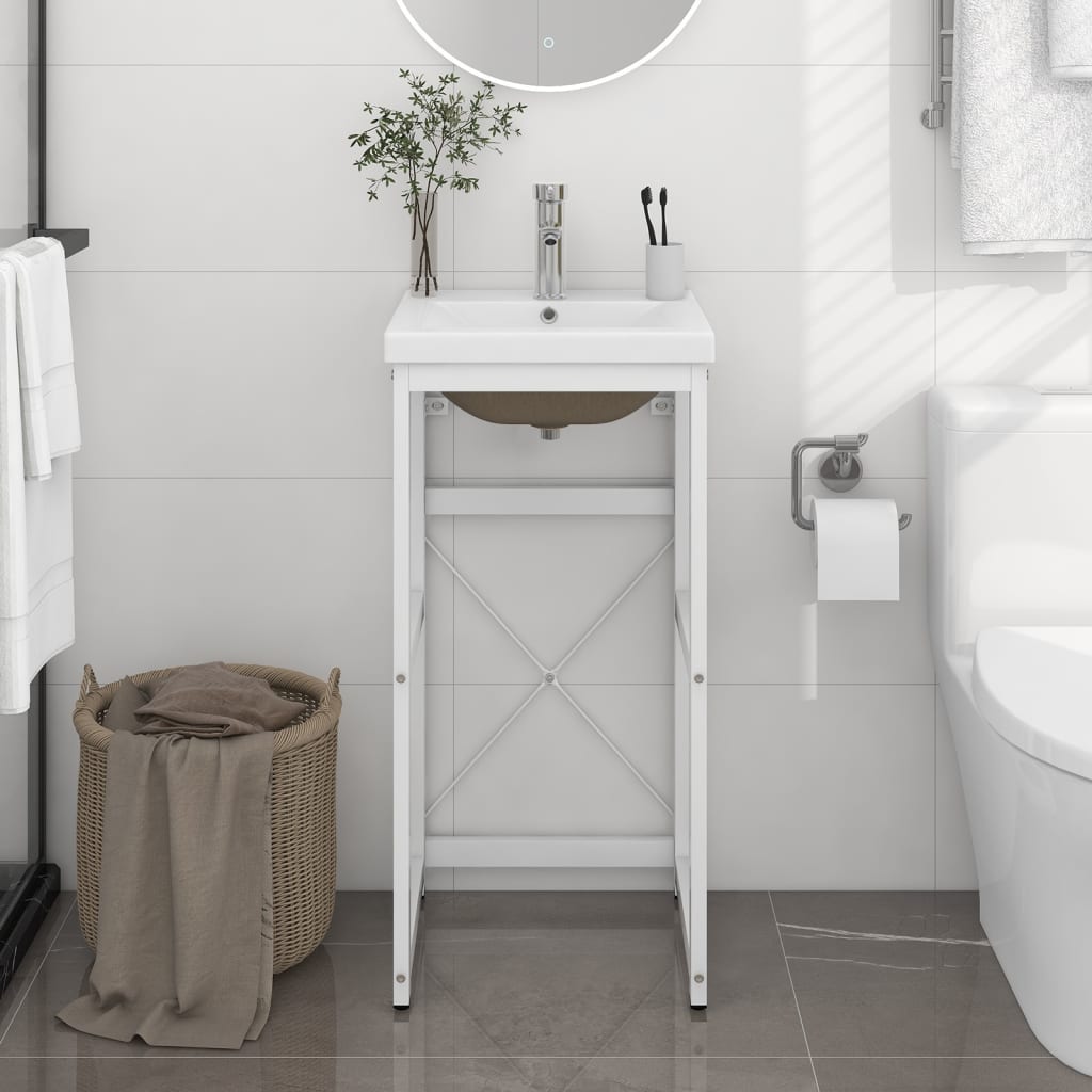 vidaXL Estructura de baño con lavabo incorporado hierro blanco