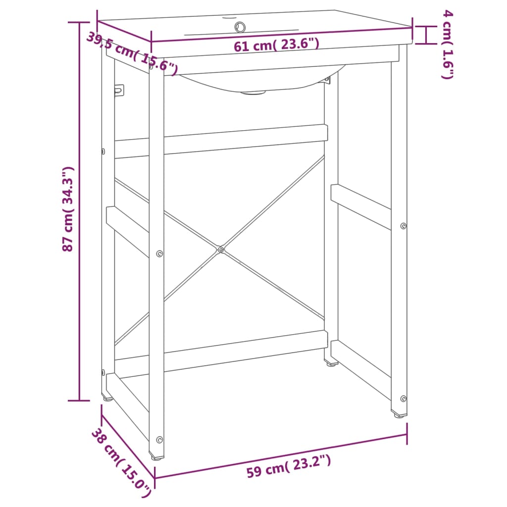 vidaXL Estructura de baño con lavabo incorporado hierro negro