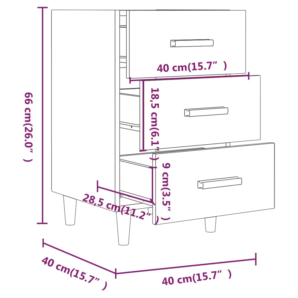 vidaXL Mesita de noche madera de ingeniería blanco 40x40x66 cm