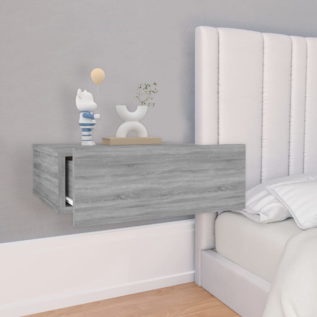 vidaXL Mesita de noche flotante madera contrachapada gris 40x30x15cm