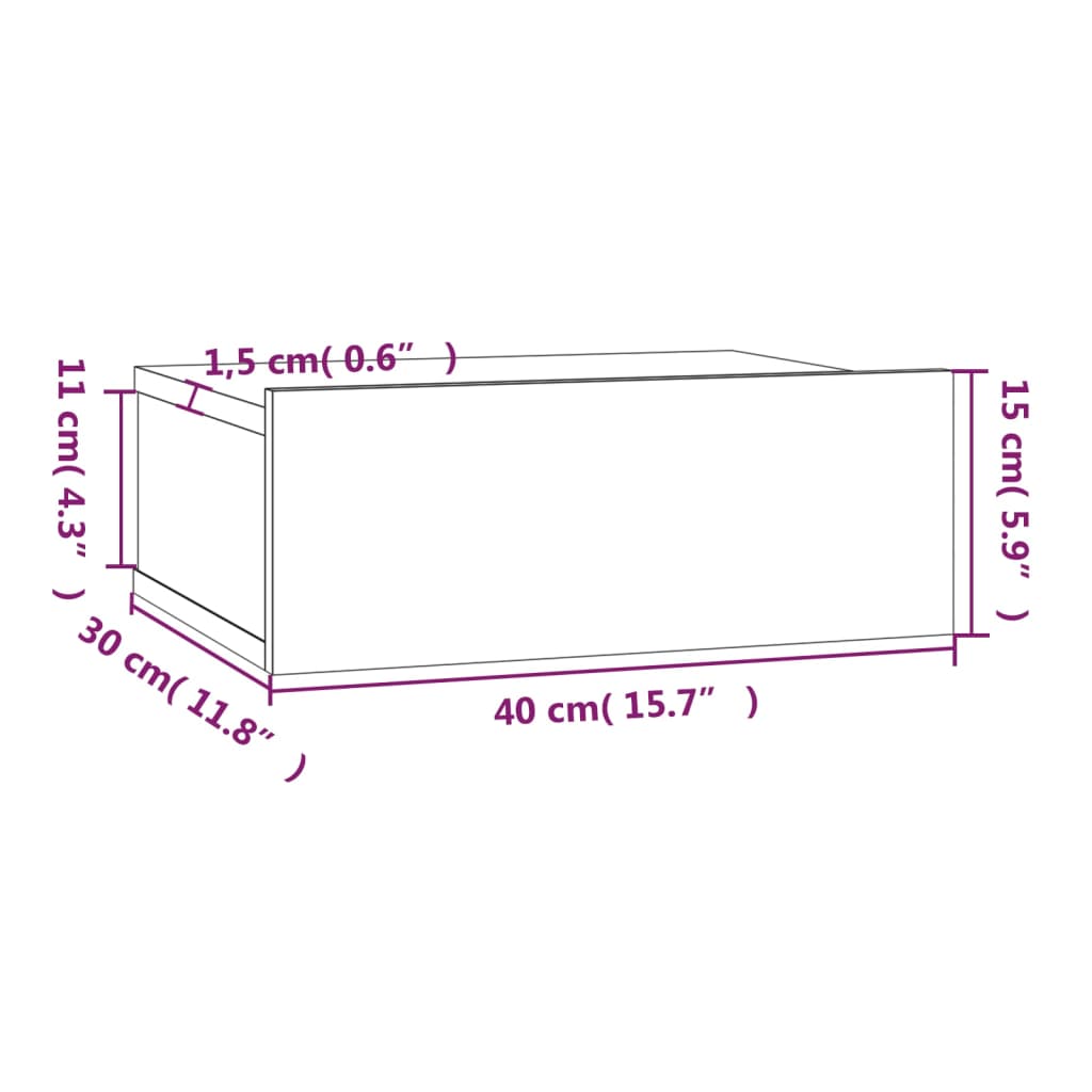 vidaXL Mesita de noche flotante madera contrachapada gris 40x30x15cm