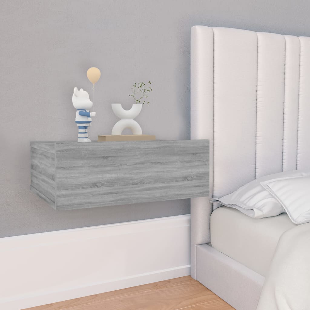 vidaXL Mesita de noche flotante madera contrachapada gris 40x30x15cm