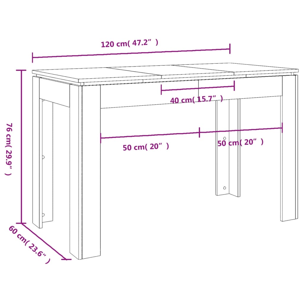 vidaXL Mesa de comedor madera de ingeniería Sonoma gris 120x60x76 cm