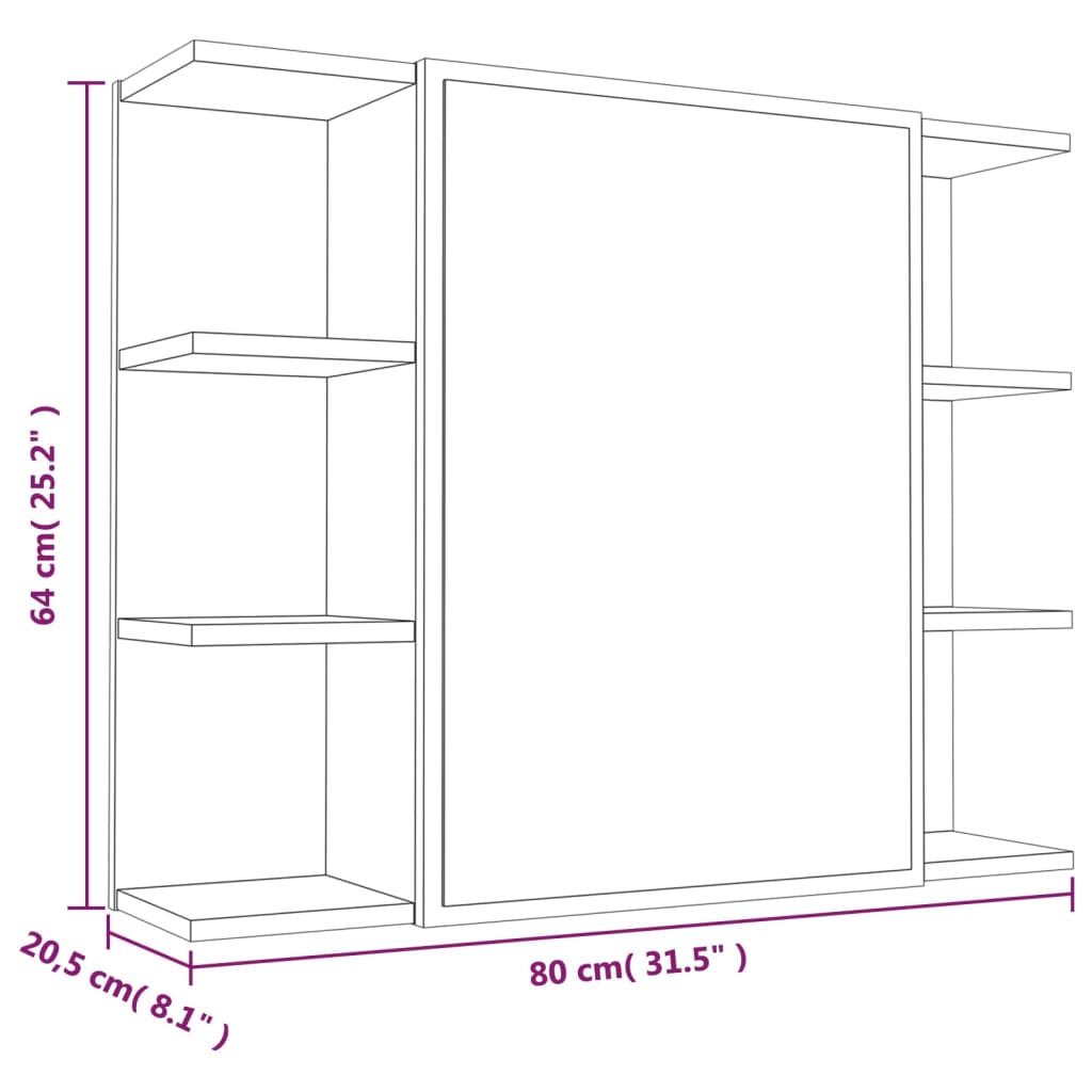 vidaXL Armario de espejo baño contrachapada gris Sonoma 80x20,5x64 cm