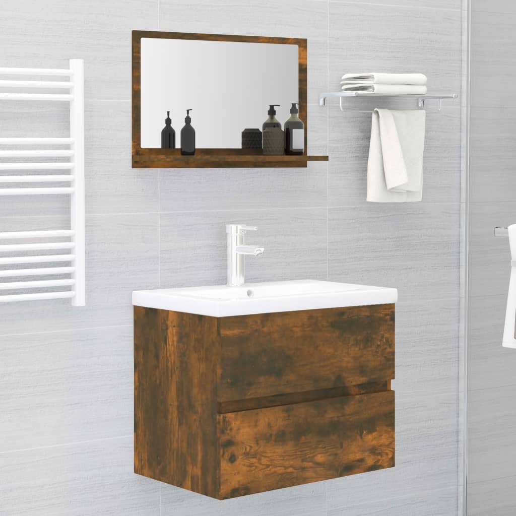 vidaXL Espejo de baño madera contrachapada roble ahumado 60x10,5x37 cm