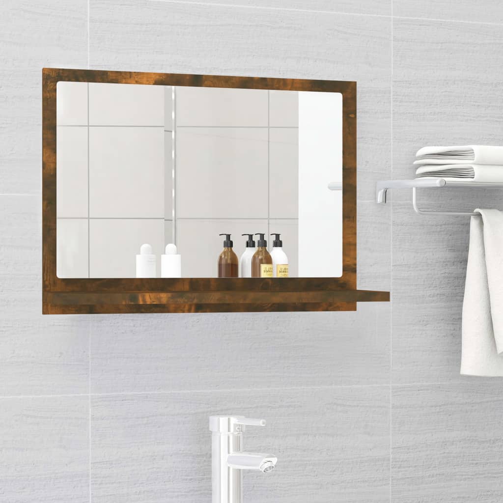 vidaXL Espejo de baño madera contrachapada roble ahumado 60x10,5x37 cm