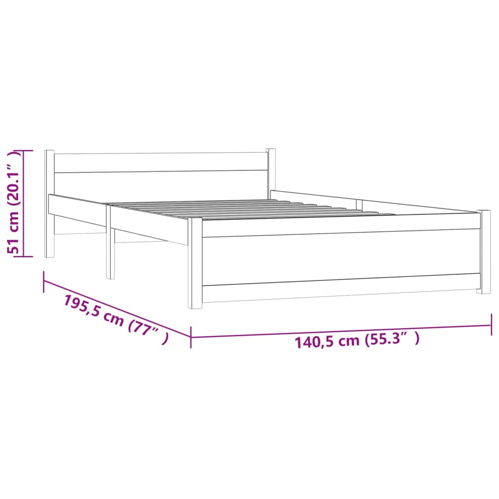 vidaXL Estructura cama doble sin colchón madera maciza gris 135x190 cm