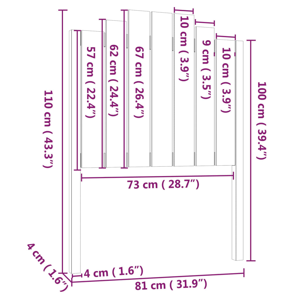 vidaXL Cabecero de cama madera maciza de pino 81x4x110 cm