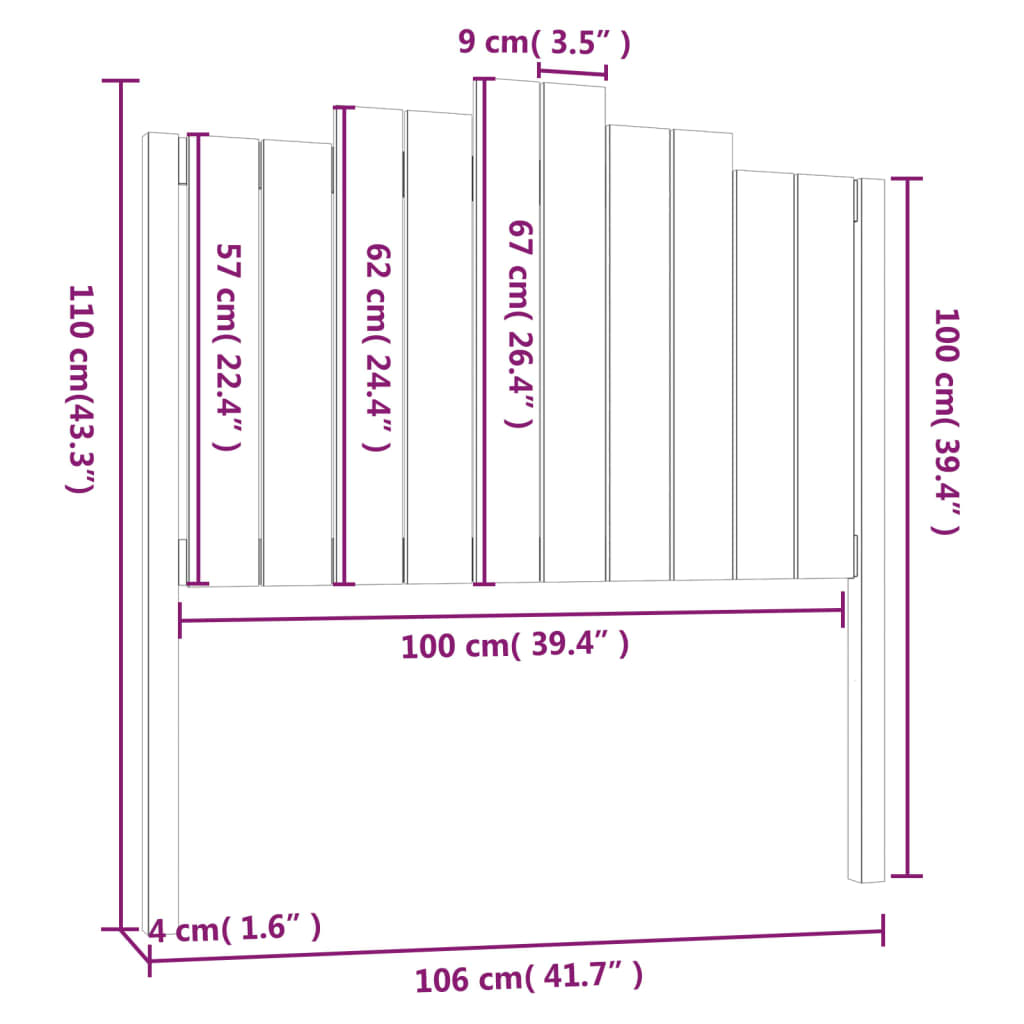 vidaXL Cabecero de cama madera maciza de pino 106x4x110 cm