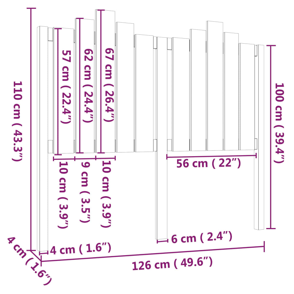 vidaXL Cabecero de cama madera maciza de pino gris 126x4x110 cm