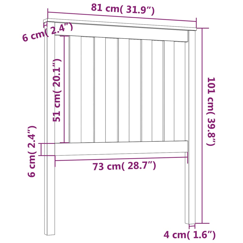 vidaXL Cabecero de cama madera maciza de pino 81x6x101 cm