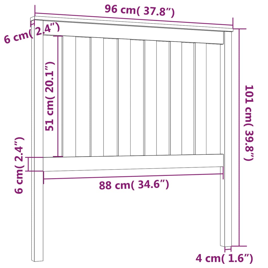 vidaXL Cabecero de cama madera maciza de pino negro 96x6x101 cm