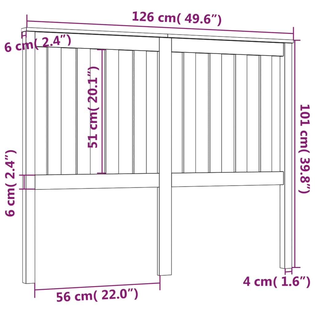 vidaXL Cabecero de cama madera maciza de pino 126x6x101 cm