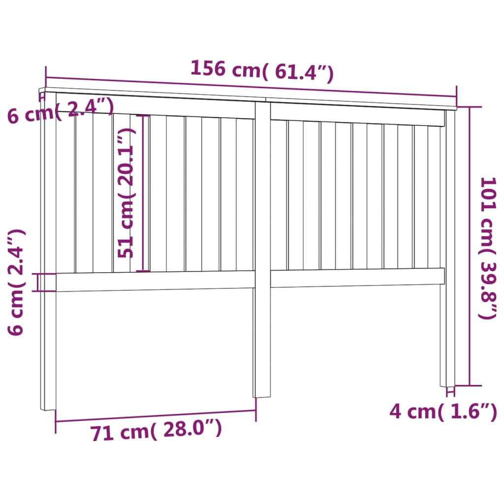 vidaXL Cabecero de cama madera maciza de pino 156x6x101 cm