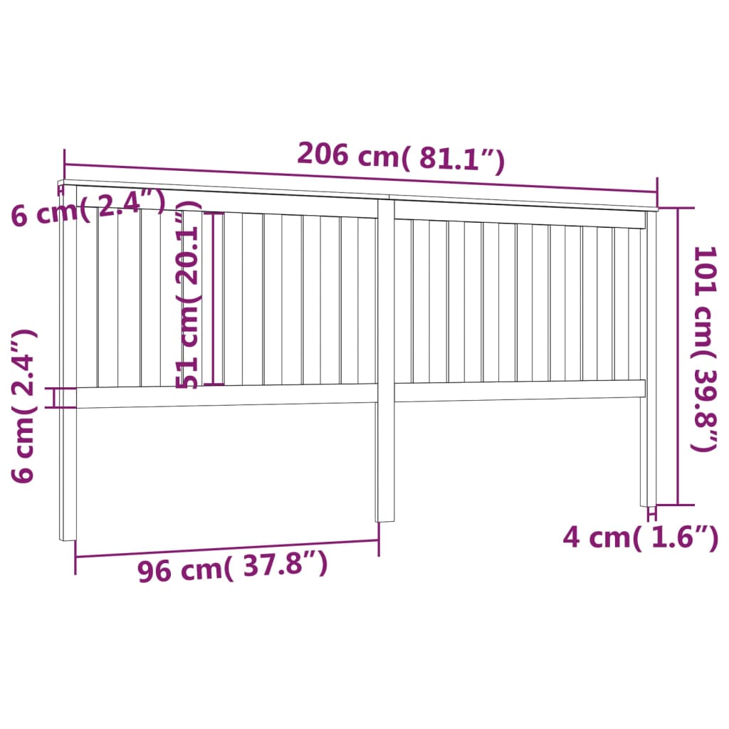 vidaXL Cabecero de cama madera maciza de pino marrón miel 206x6x101 cm