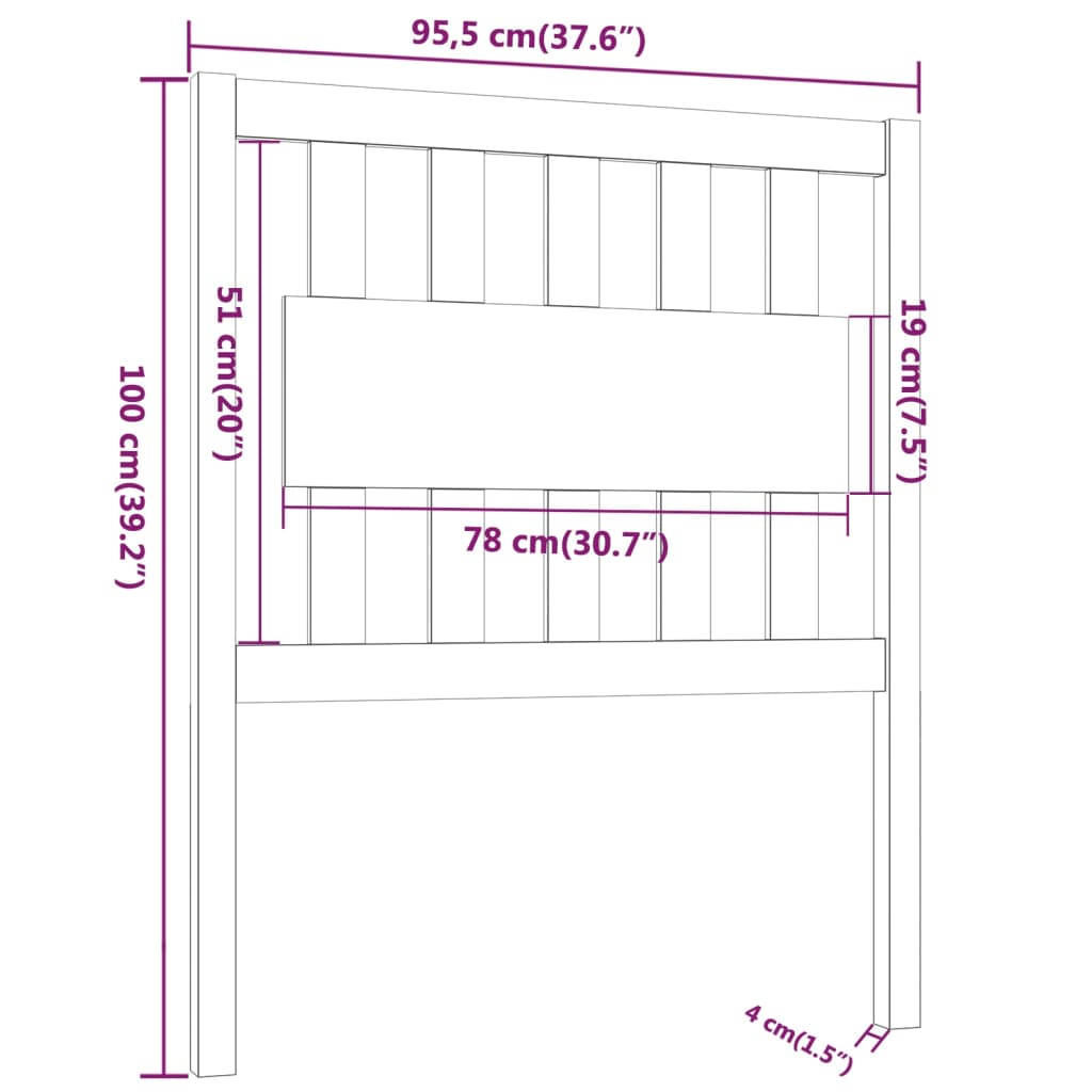 vidaXL Cabecero de cama madera maciza de pino 95,5x4x100 cm