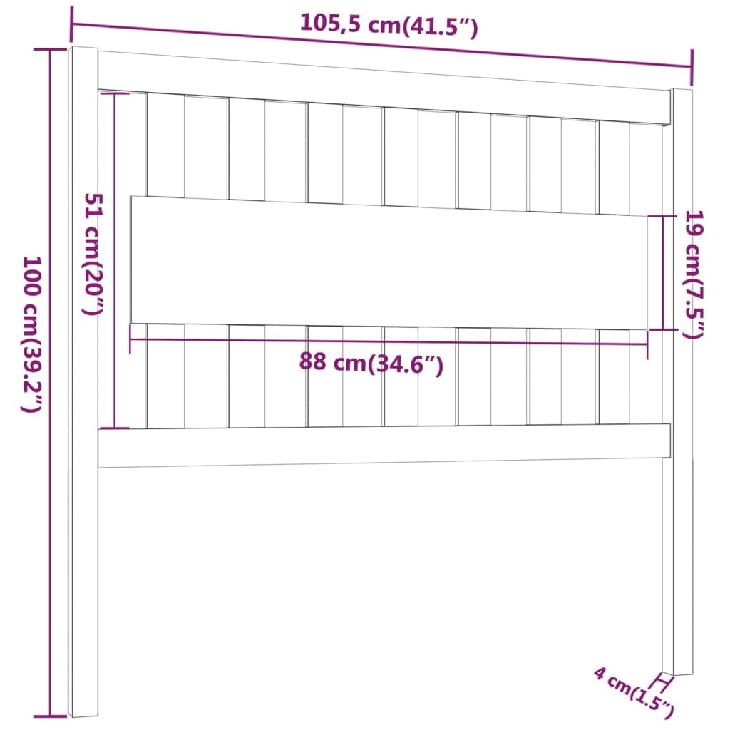 vidaXL Cabecero de cama madera maciza de pino gris 105,5x4x100 cm