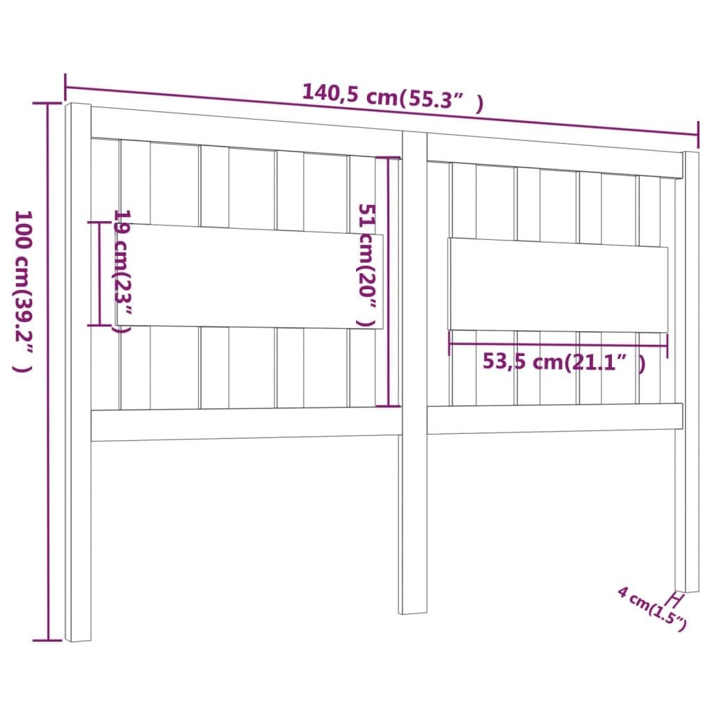 vidaXL Cabecero de cama madera maciza de pino 140,5x4x100 cm