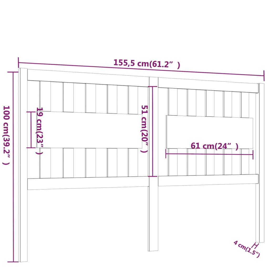 vidaXL Cabecero de cama madera maciza de pino gris 155,5x4x100 cm