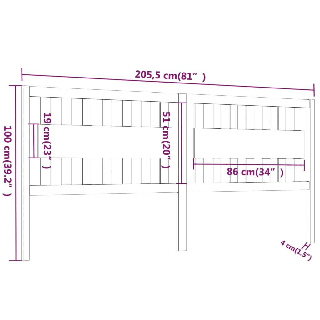 vidaXL Cabecero de cama madera maciza de pino 205,5x4x100 cm