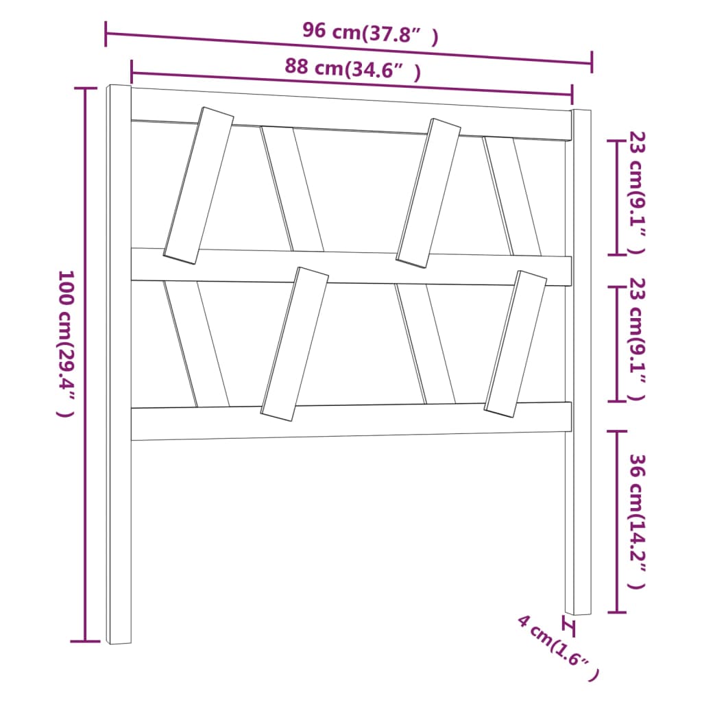 vidaXL Cabecero de cama madera maciza de pino 96x4x100 cm