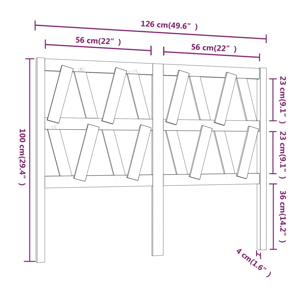 vidaXL Cabecero de cama madera maciza de pino marrón miel 126x4x100 cm