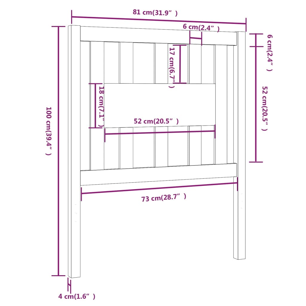 vidaXL Cabecero madera maciza de pino gris 81x4x100 cm