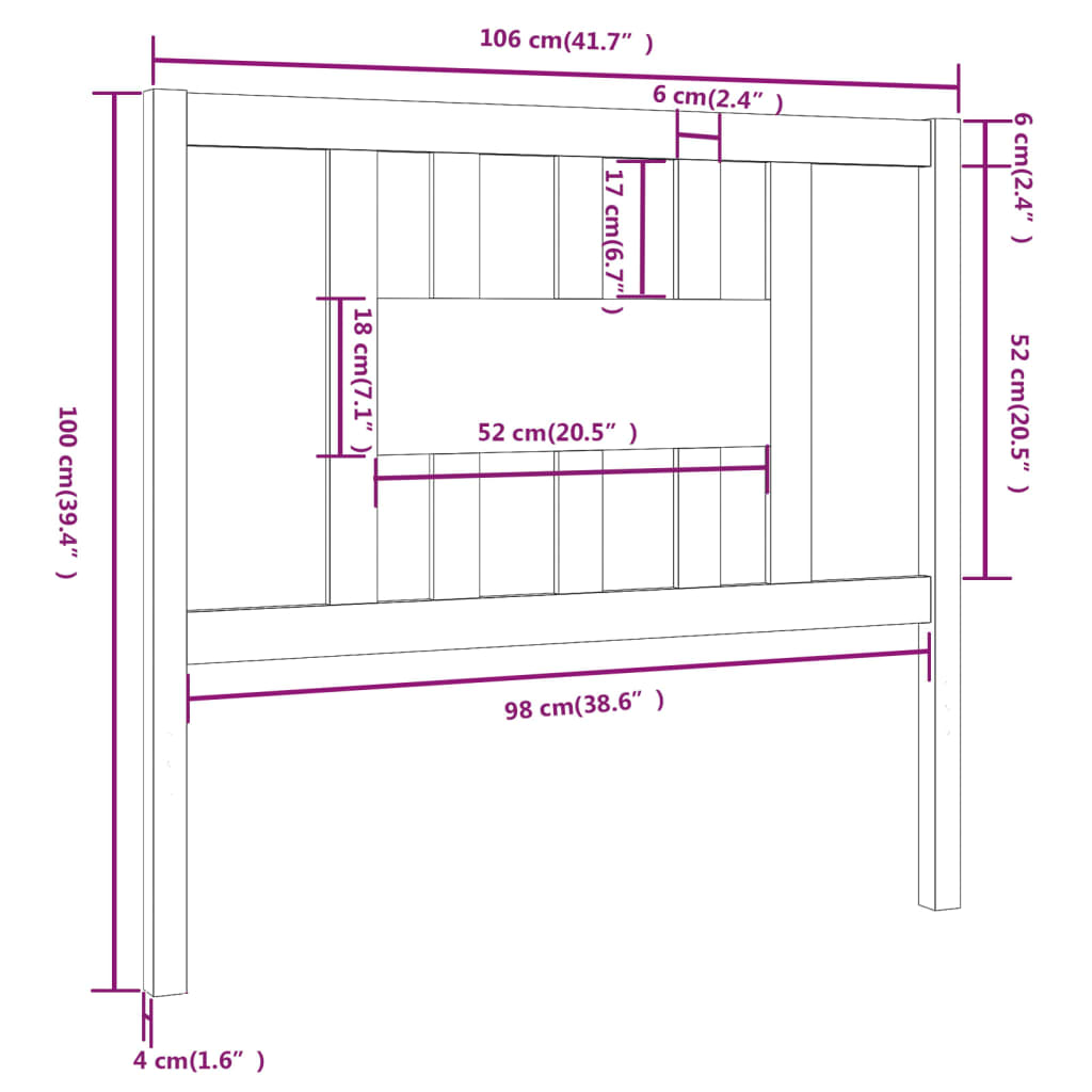 vidaXL Cabecero madera maciza de pino marrón miel 106x4x100 cm