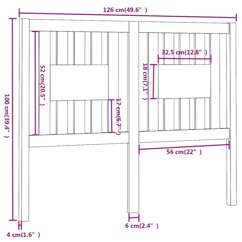 vidaXL Cabecero madera maciza de pino negro 126x4x100 cm